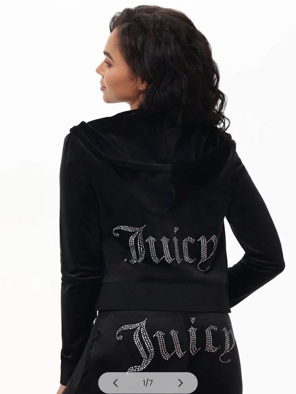 Juicy Couture Black Velour Rhinestone Logo Zip Hoodie